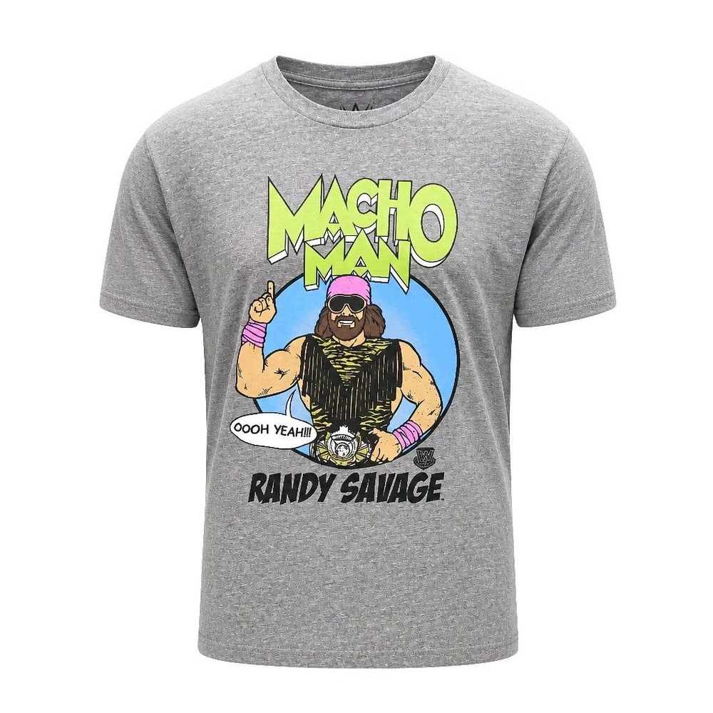 WWE Macho Man Randy Savage Grey Graphic T-Shirt Mens Large Retro Wrestling Tee